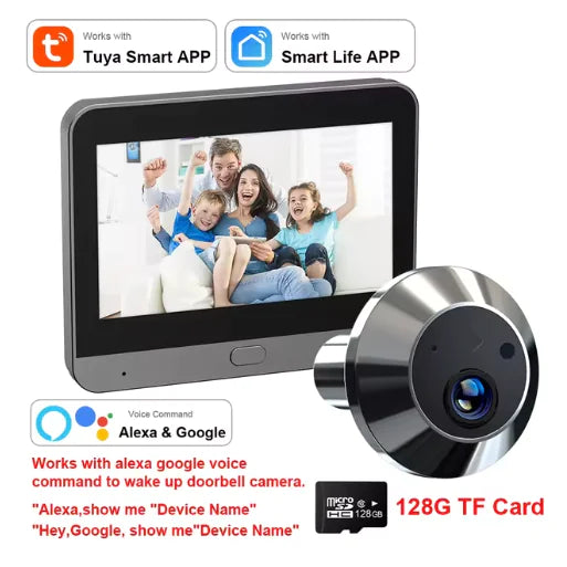 Mini Smart Tuya 3MP WiFi Door Peephole Camera - 140° Wide Angle, Battery-Powered Digital Viewer & Doorbell