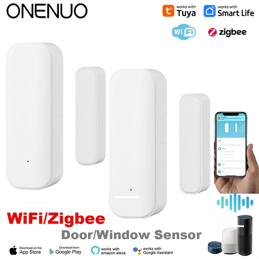 Tuya WiFi or Zigbee Window Door Sensor With Battery Smart Home Security Alarm System Voice Control Via Alexa Google Home Smart