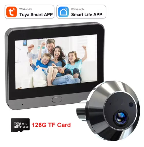 Mini Smart Tuya 3MP WiFi Door Peephole Camera - 140° Wide Angle, Battery-Powered Digital Viewer & Doorbell