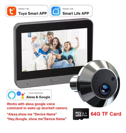 Mini Smart Tuya 3MP WiFi Door Peephole Camera - 140° Wide Angle, Battery-Powered Digital Viewer & Doorbell